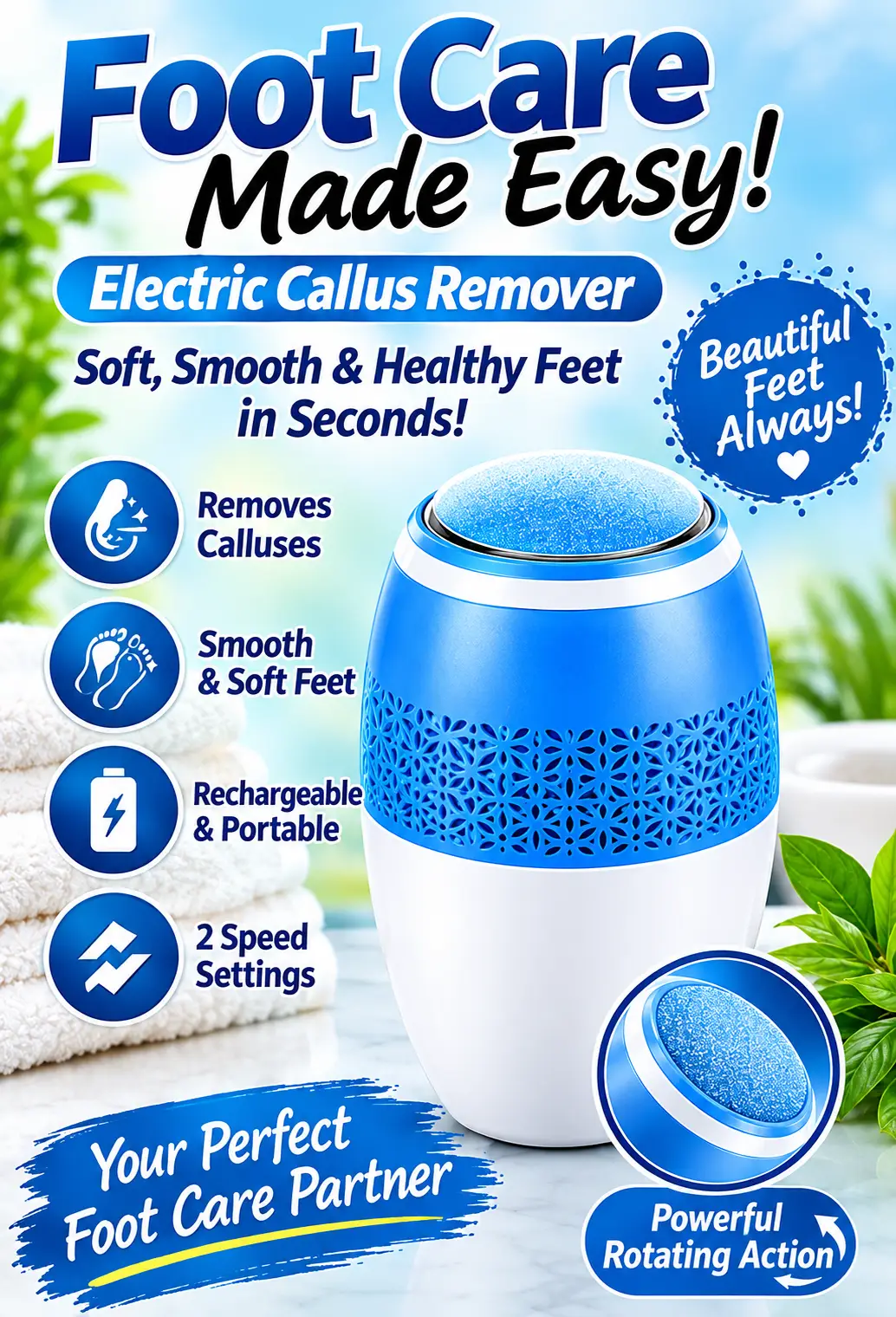 Electric Foot Callus Remover with Vacuum Dust Collection, LED Light, 2-Speed Rechargeable Pedicure & Dead Skin Remover