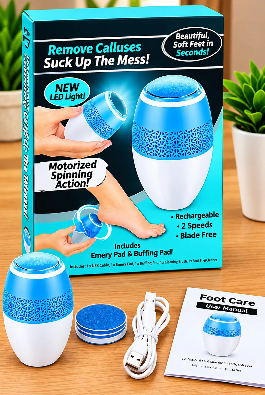 Electric Foot Callus Remover with Vacuum Dust Collection, LED Light, 2-Speed Rechargeable Pedicure & Dead Skin Remover