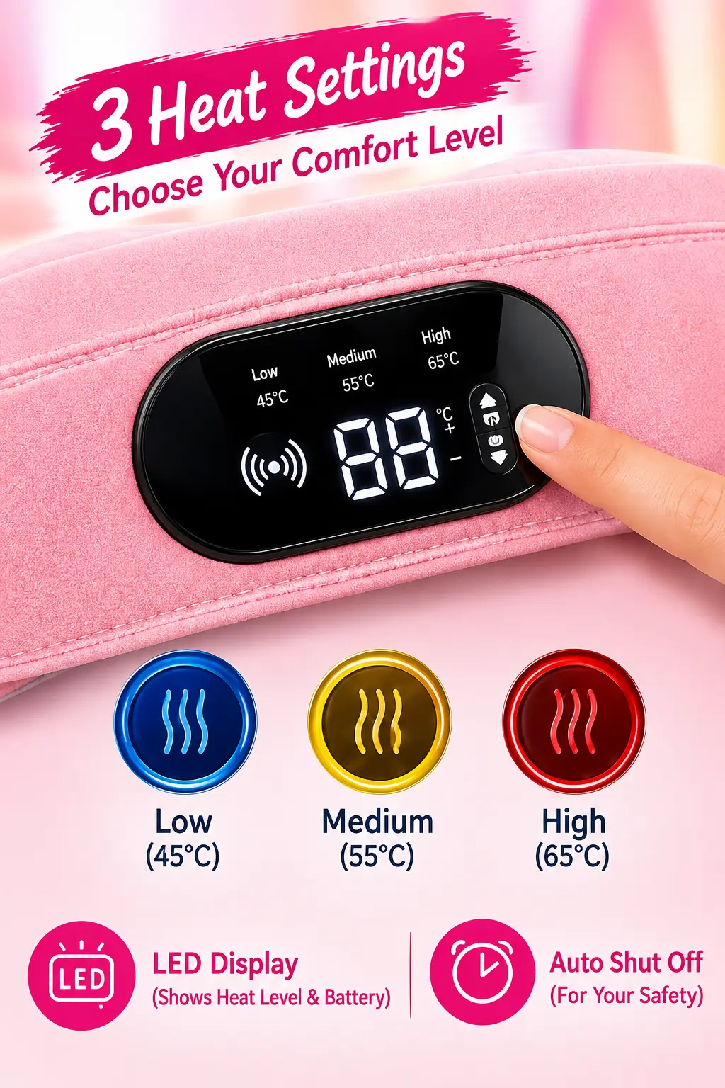 Electric Heating Belt for Menstrual Cramps, Back Pain & Muscle Relaxation – USB Rechargeable Heat Therapy Belt with 3 Heat Settings & LED Display