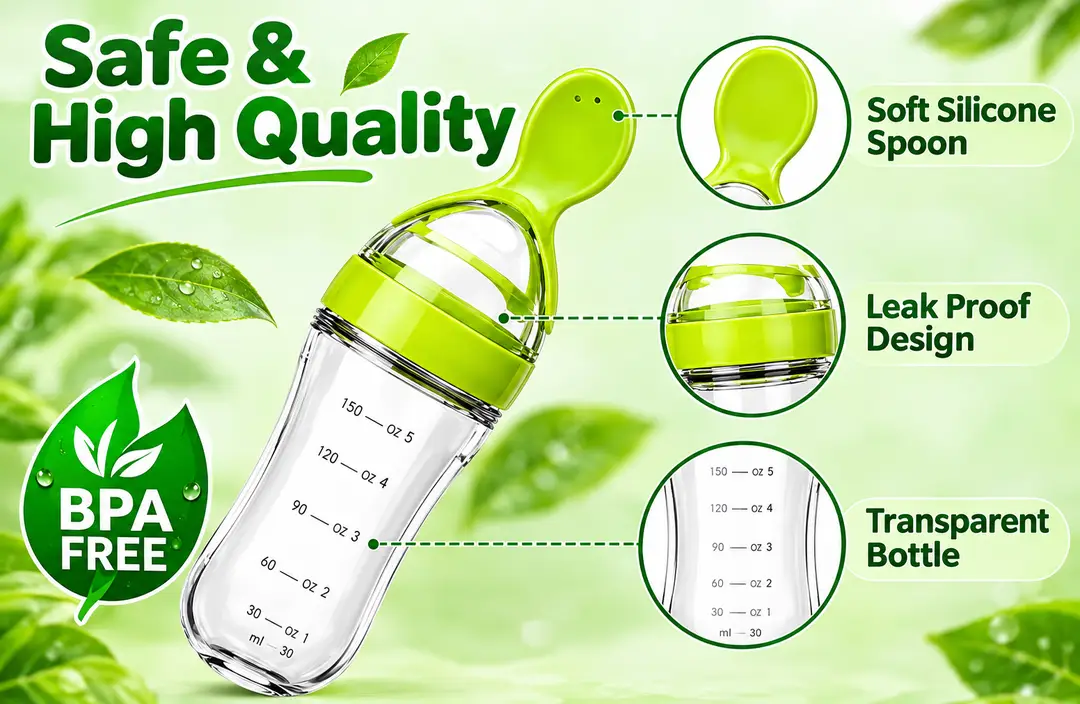 Baby Food Feeder Bottle with Soft Spoon – Easy & Mess-Free Baby Feeding Bottle