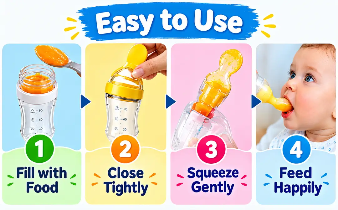 Baby Food Feeder Bottle with Soft Spoon – Easy & Mess-Free Baby Feeding Bottle