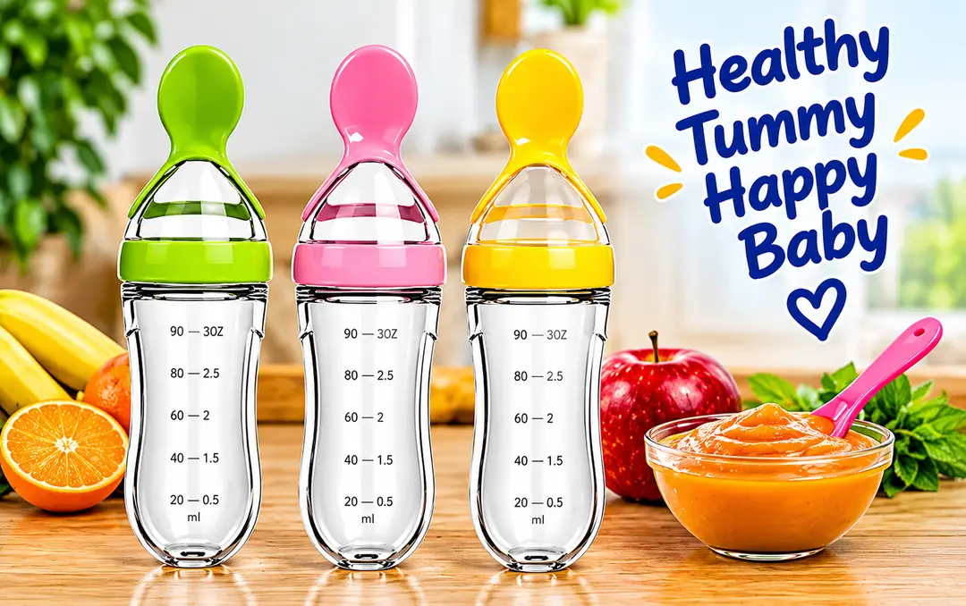 Baby Food Feeder Bottle with Soft Spoon – Easy & Mess-Free Baby Feeding Bottle