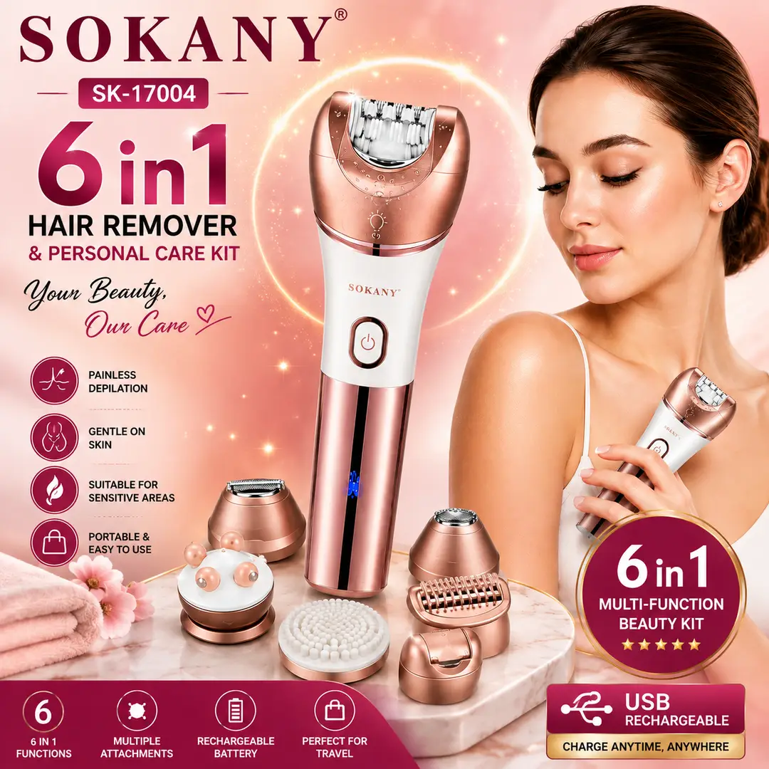 SOKANY SK-17004 6-in-1 Electric Hair Remover & Personal Care Kit – USB Rechargeable