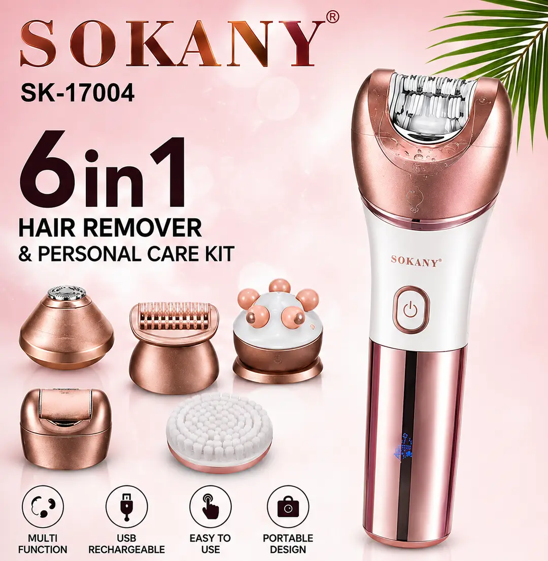 SOKANY SK-17004 6-in-1 Electric Hair Remover & Personal Care Kit – USB Rechargeable