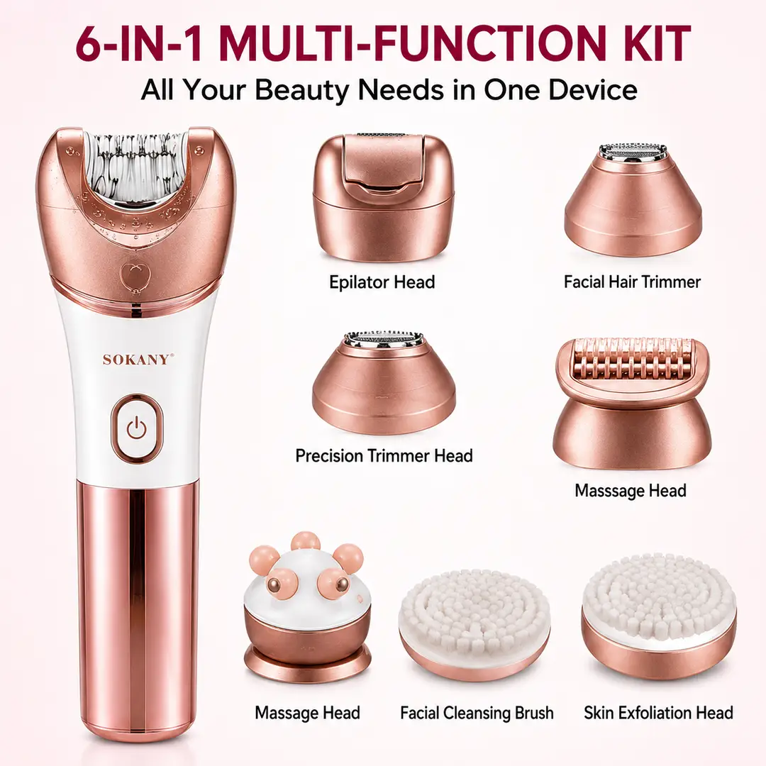 SOKANY SK-17004 6-in-1 Electric Hair Remover & Personal Care Kit – USB Rechargeable