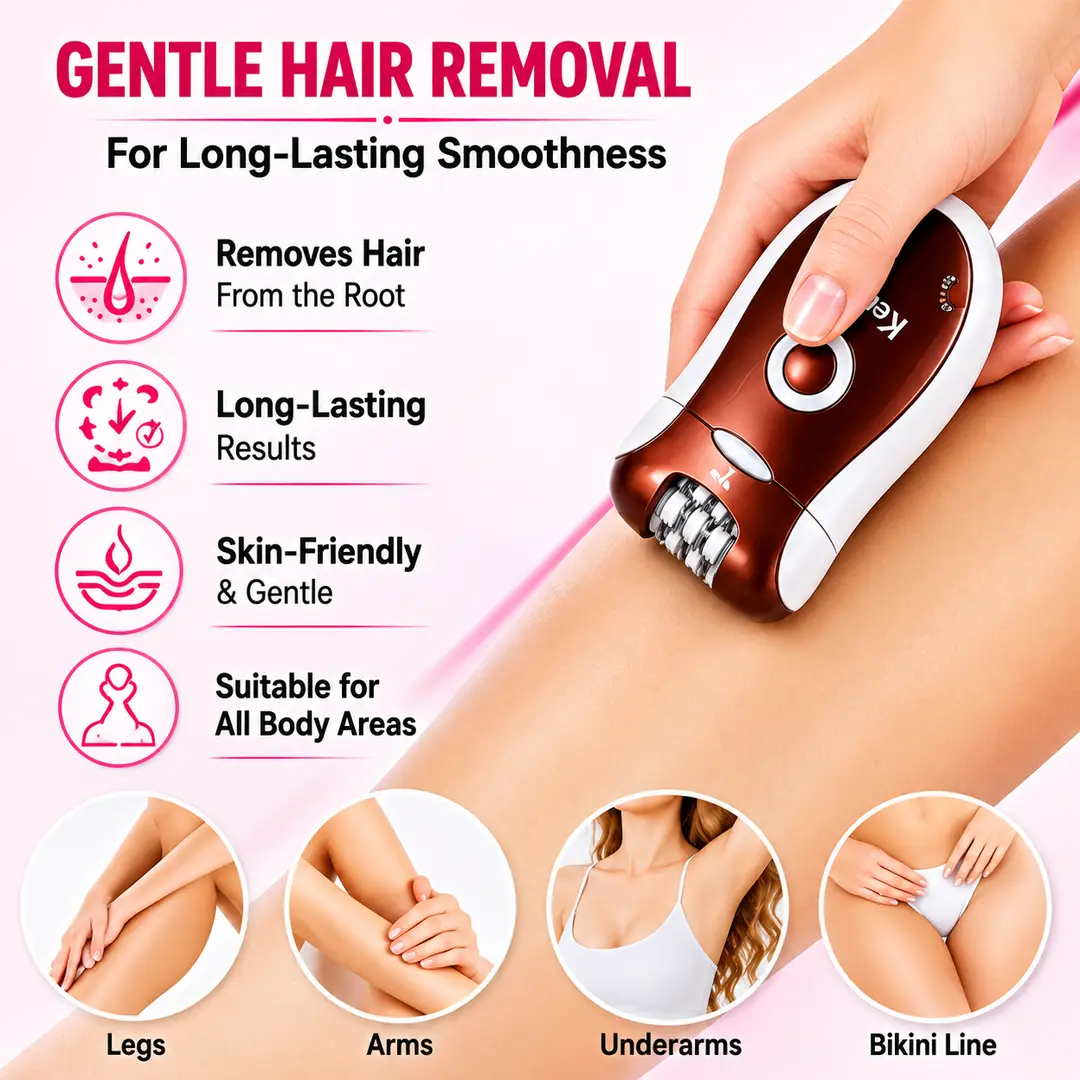 Kemei KM-3068 3-in-1 Rechargeable Epilator & Hair Removal System for Women