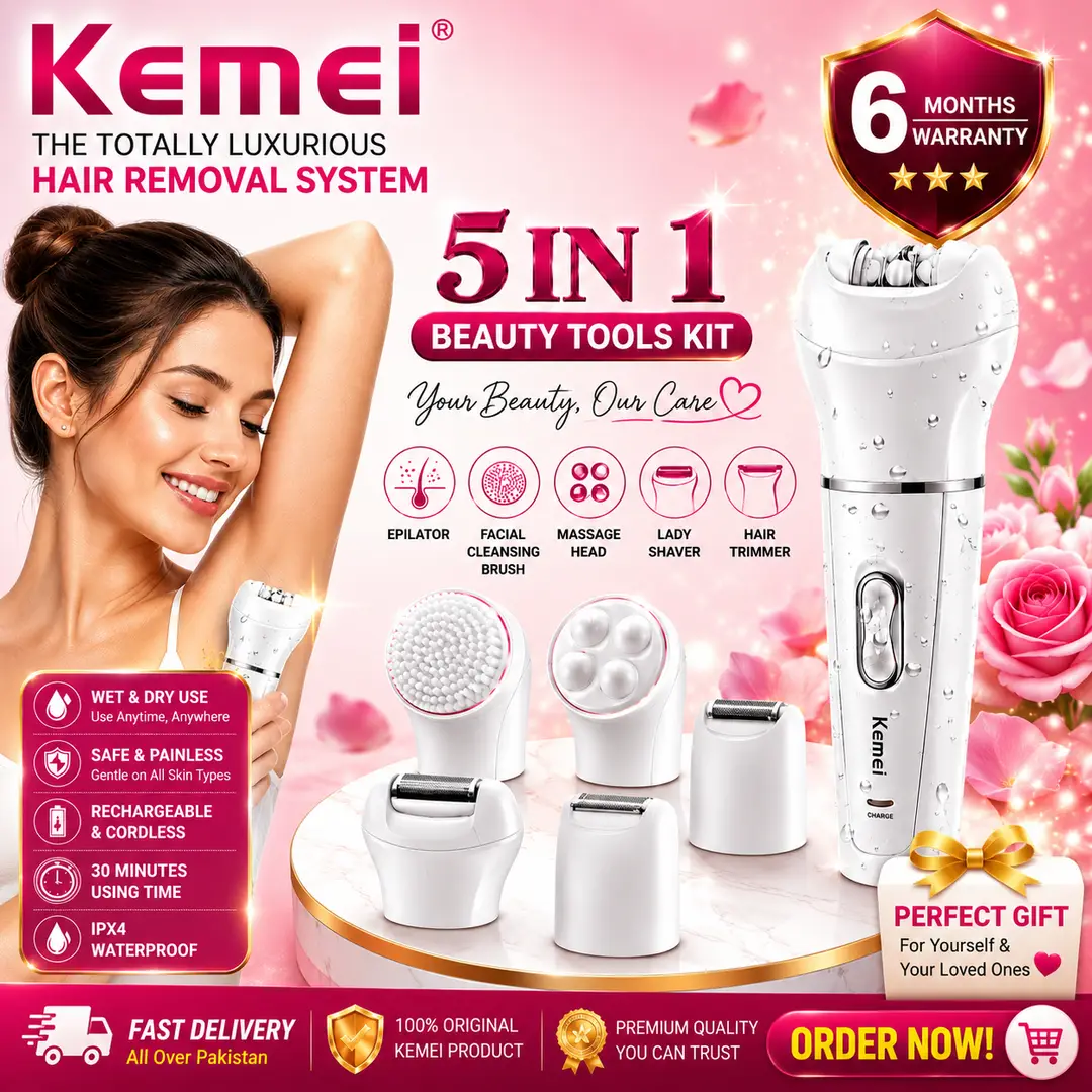 KEMEI KM-2199 5-in-1 Rechargeable Waterproof Beauty Epilator & Hair Removal Kit for Women