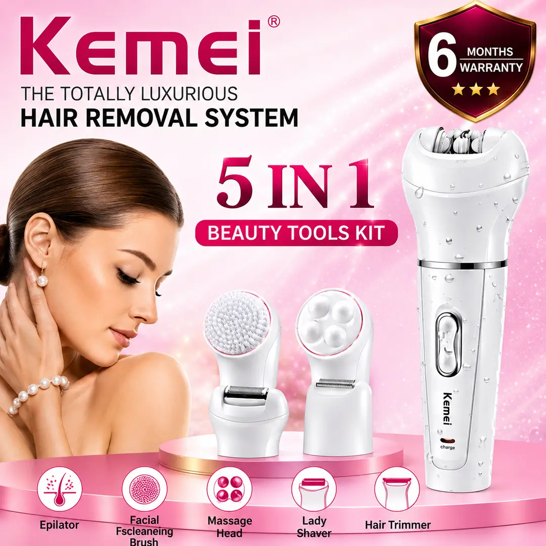 KEMEI KM-2199 5-in-1 Rechargeable Waterproof Beauty Epilator & Hair Removal Kit for Women