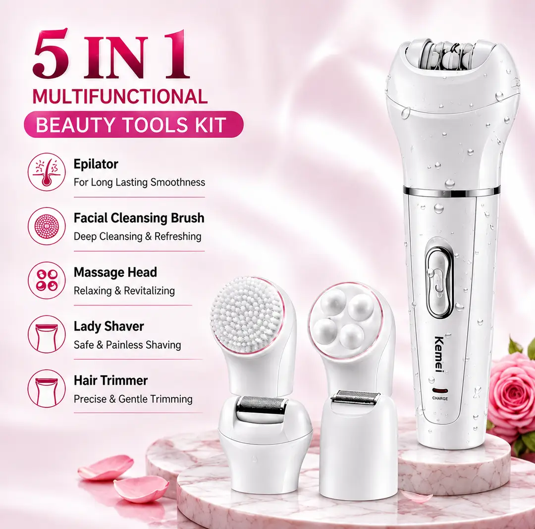 KEMEI KM-2199 5-in-1 Rechargeable Waterproof Beauty Epilator & Hair Removal Kit for Women