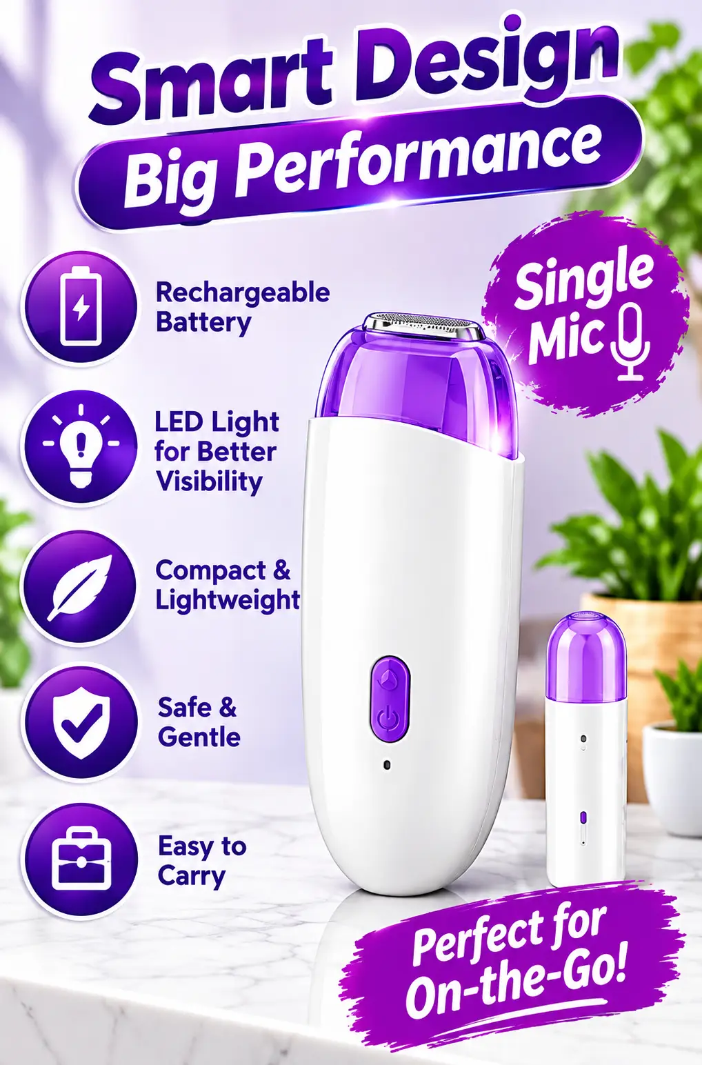 Rechargeable Electric Hair Remover for Women – Pain Free Facial & Body Hair Removal Device with Sensa-Light Technology