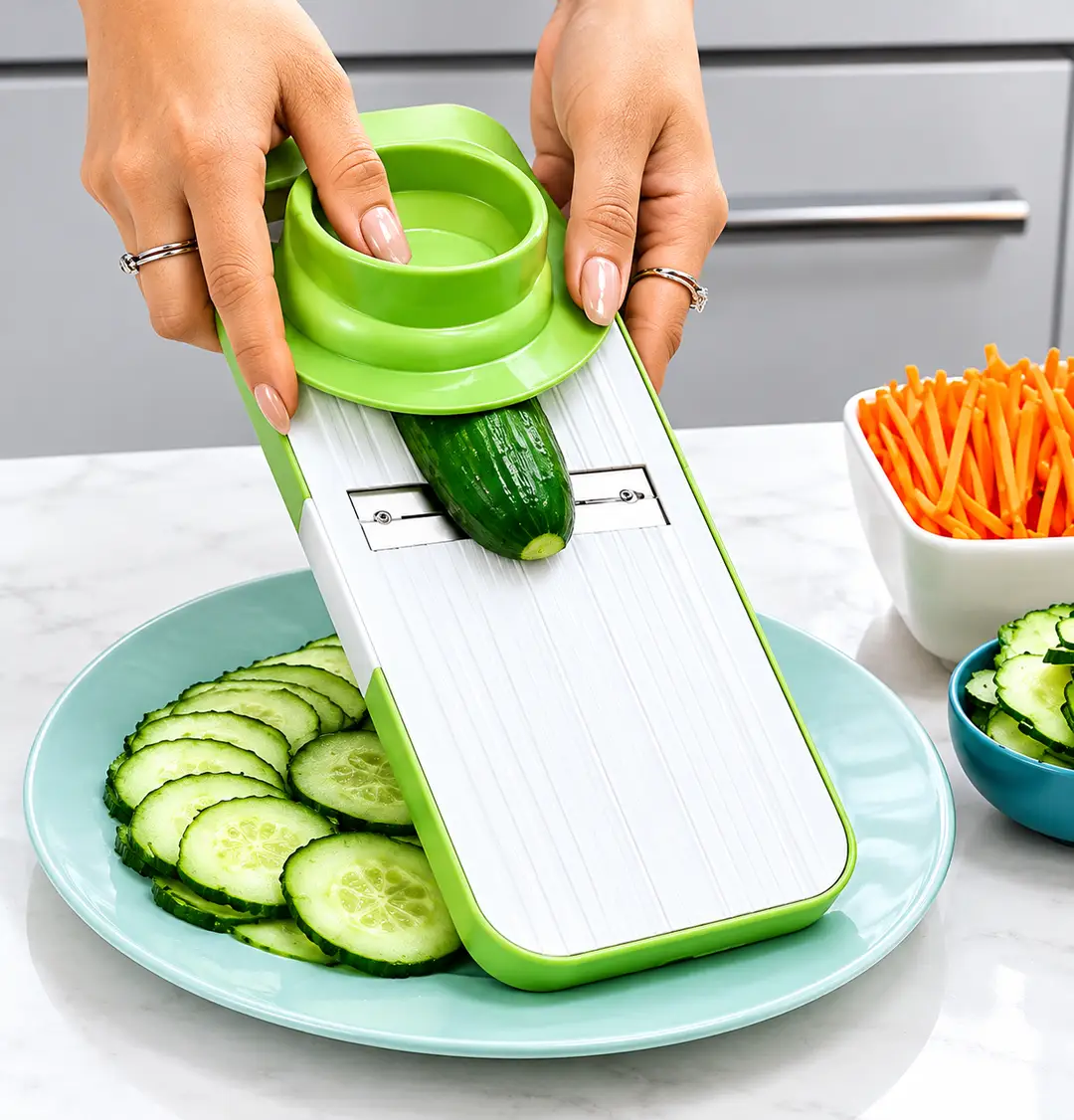 Multifunction Vegetable Slicer & Mandoline Cutter | 4-in-1 Quick Vegetable Chopper for Cucumber, Carrot, Potato & Onion