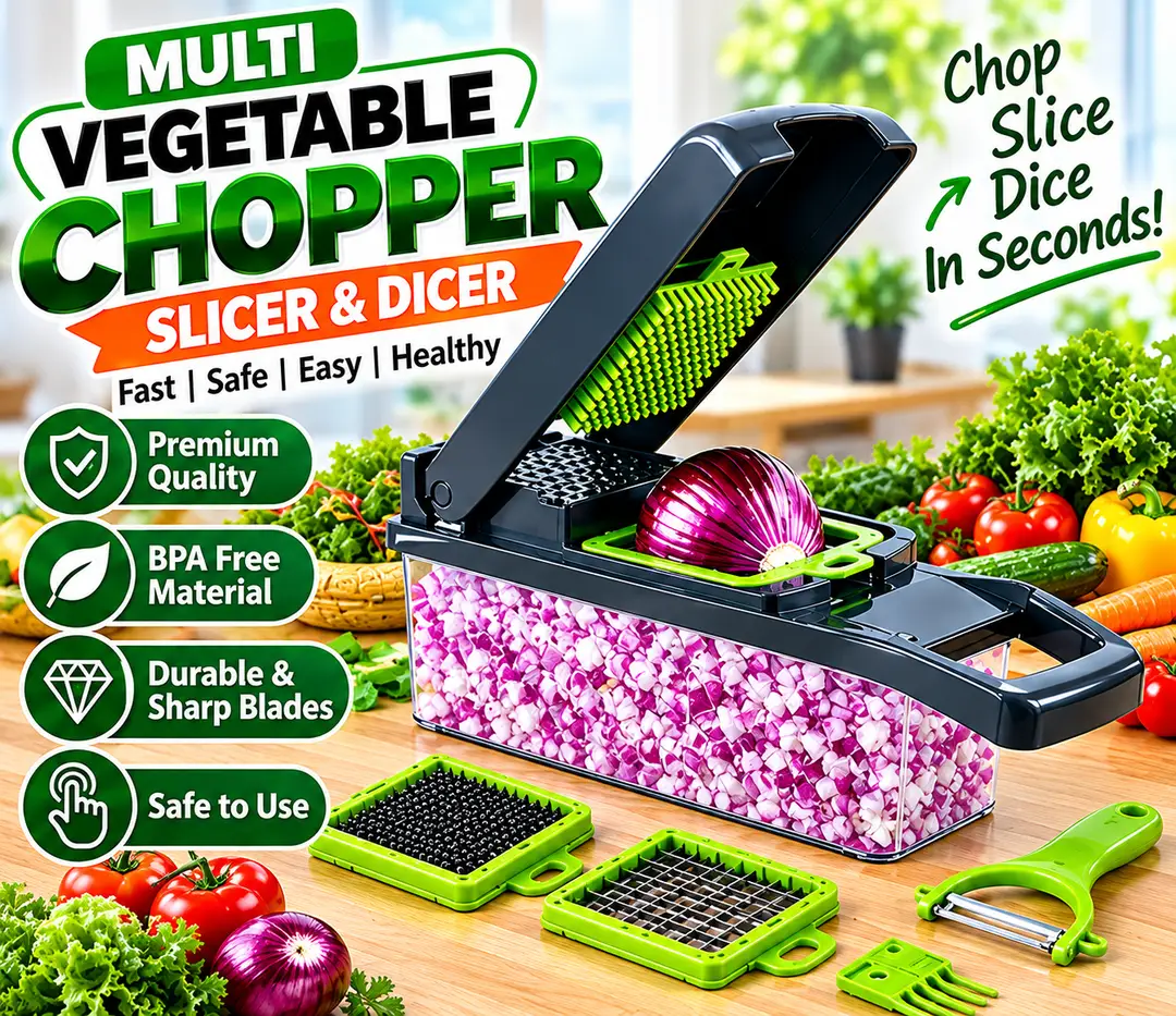 12-in-1 Multi-Functional Vegetable Chopper | Manual Food Slicer & Dicer | Onion, Potato, Carrot, Cucumber & Vegetable Cutter | Multipurpose Kitchen Cutting Tool
