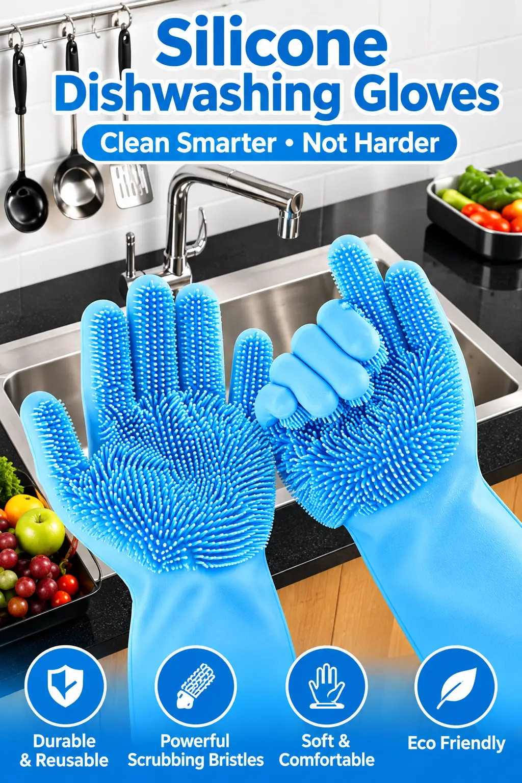 Silicone Scrub Gloves for Kitchen Cleaning – Reusable Waterproof Dishwashing Gloves with Powerful Silicone Bristles, Multipurpose Cleaning Gloves for Dishes