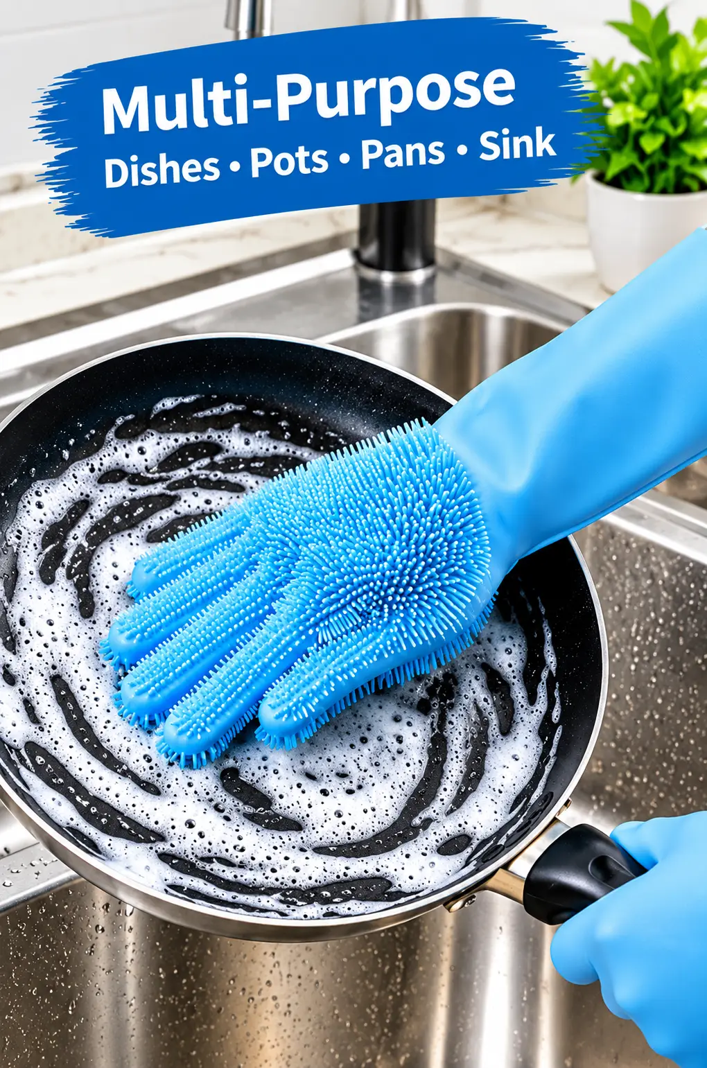 Silicone Scrub Gloves for Kitchen Cleaning – Reusable Waterproof Dishwashing Gloves with Powerful Silicone Bristles, Multipurpose Cleaning Gloves for Dishes