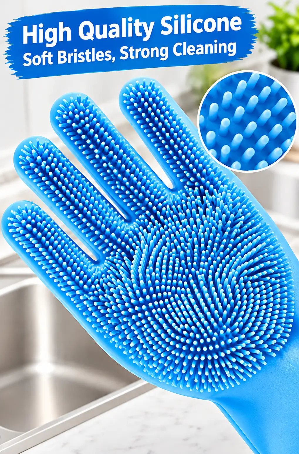 Silicone Scrub Gloves for Kitchen Cleaning – Reusable Waterproof Dishwashing Gloves with Powerful Silicone Bristles, Multipurpose Cleaning Gloves for Dishes