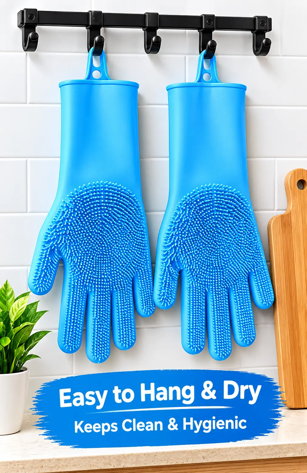 Silicone Scrub Gloves for Kitchen Cleaning – Reusable Waterproof Dishwashing Gloves with Powerful Silicone Bristles, Multipurpose Cleaning Gloves for Dishes