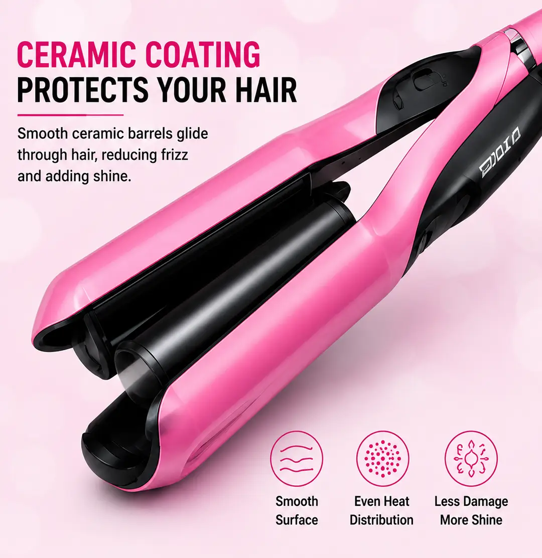 RIWA RB-8307 Double Barrel Hair Curler & Hair Waver – Ceramic Curling Iron, Fast Heating,