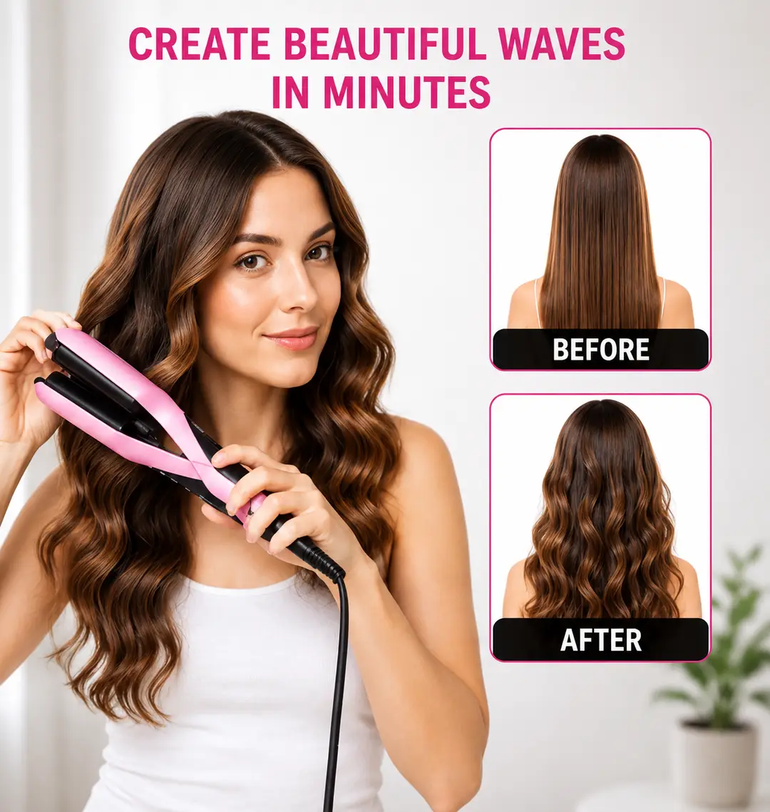 RIWA RB-8307 Double Barrel Hair Curler & Hair Waver – Ceramic Curling Iron, Fast Heating,