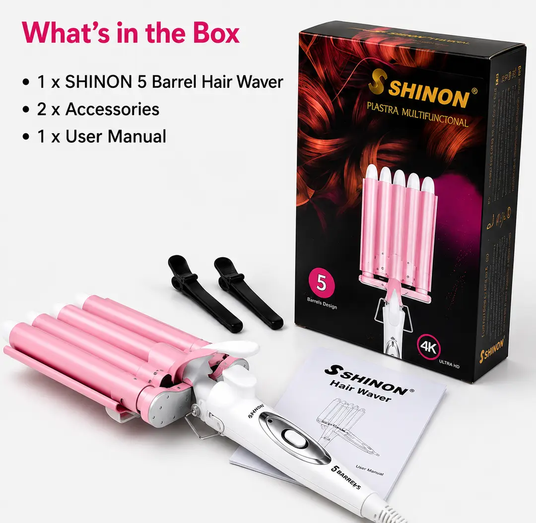 SHINON 5 Barrel Hair Waver Curling Iron | Professional Ceramic Hair Curler | Fast Heating Hair Styling Tool