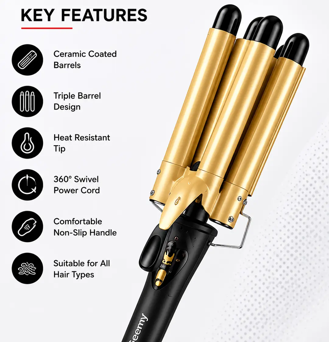 Geemy GM-2988 Professional 3 Barrel Hair Curling Iron Hair Waver | Fast Heating | Ceramic Coating | Salon Styling Tool