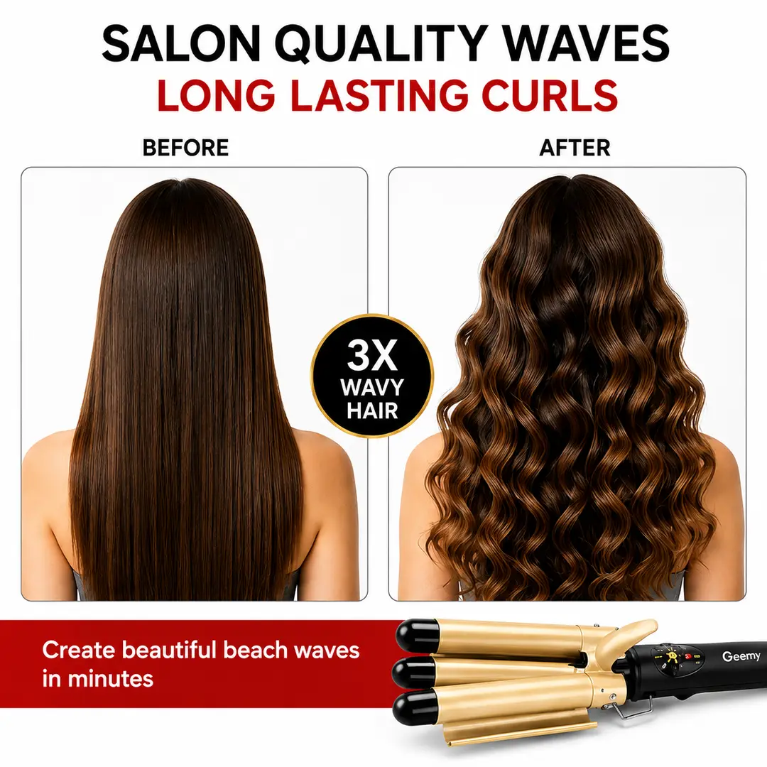 Geemy GM-2988 Professional 3 Barrel Hair Curling Iron Hair Waver | Fast Heating | Ceramic Coating | Salon Styling Tool