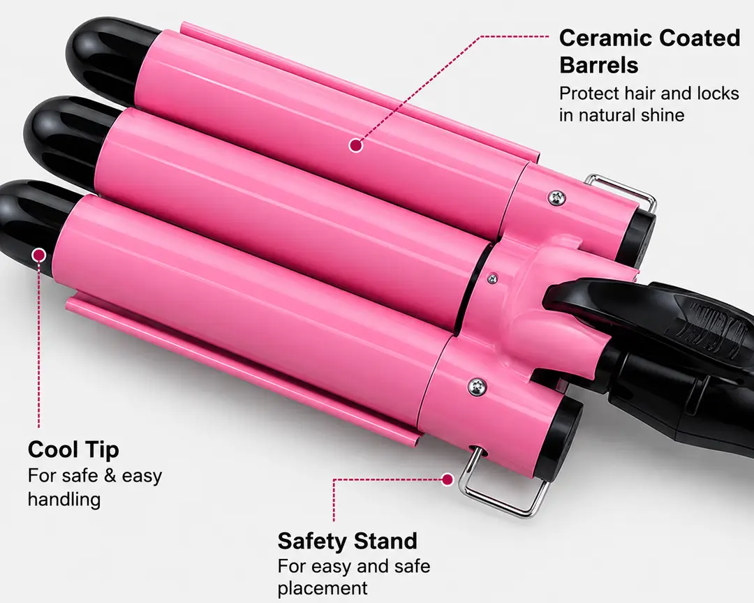 Remington Keratin Therapy Professional 3 Barrel Hair Curling Iron – Triple Barrel Hair Waver, Fast Heating, Pink