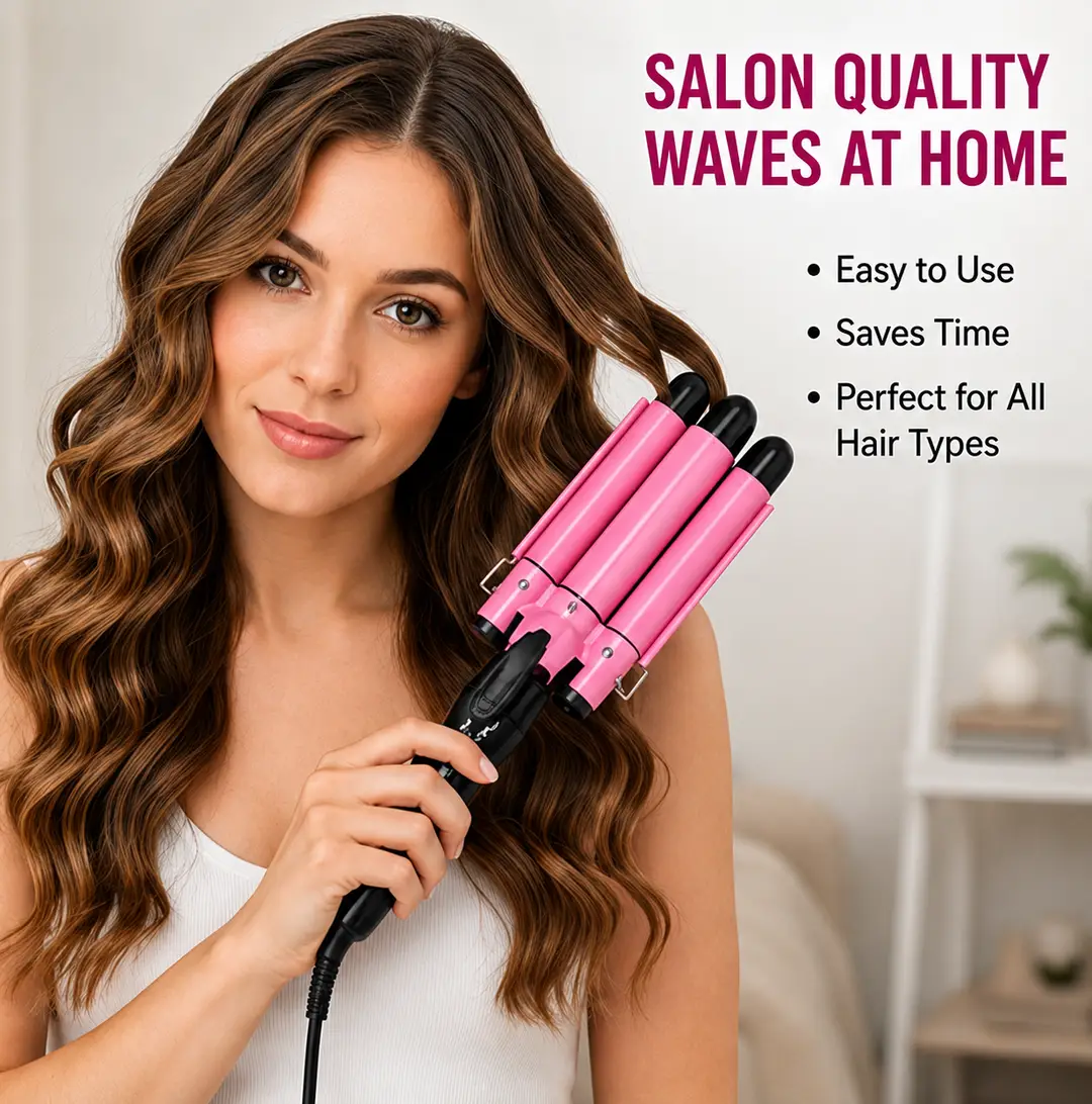 Remington Keratin Therapy Professional 3 Barrel Hair Curling Iron – Triple Barrel Hair Waver, Fast Heating, Pink
