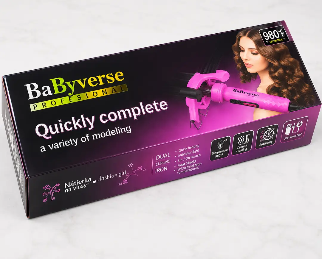 BaByverse BA-449 Professional 3 Barrel Hair Waver Curling Iron – Quick Styling Hair Curler – Pink