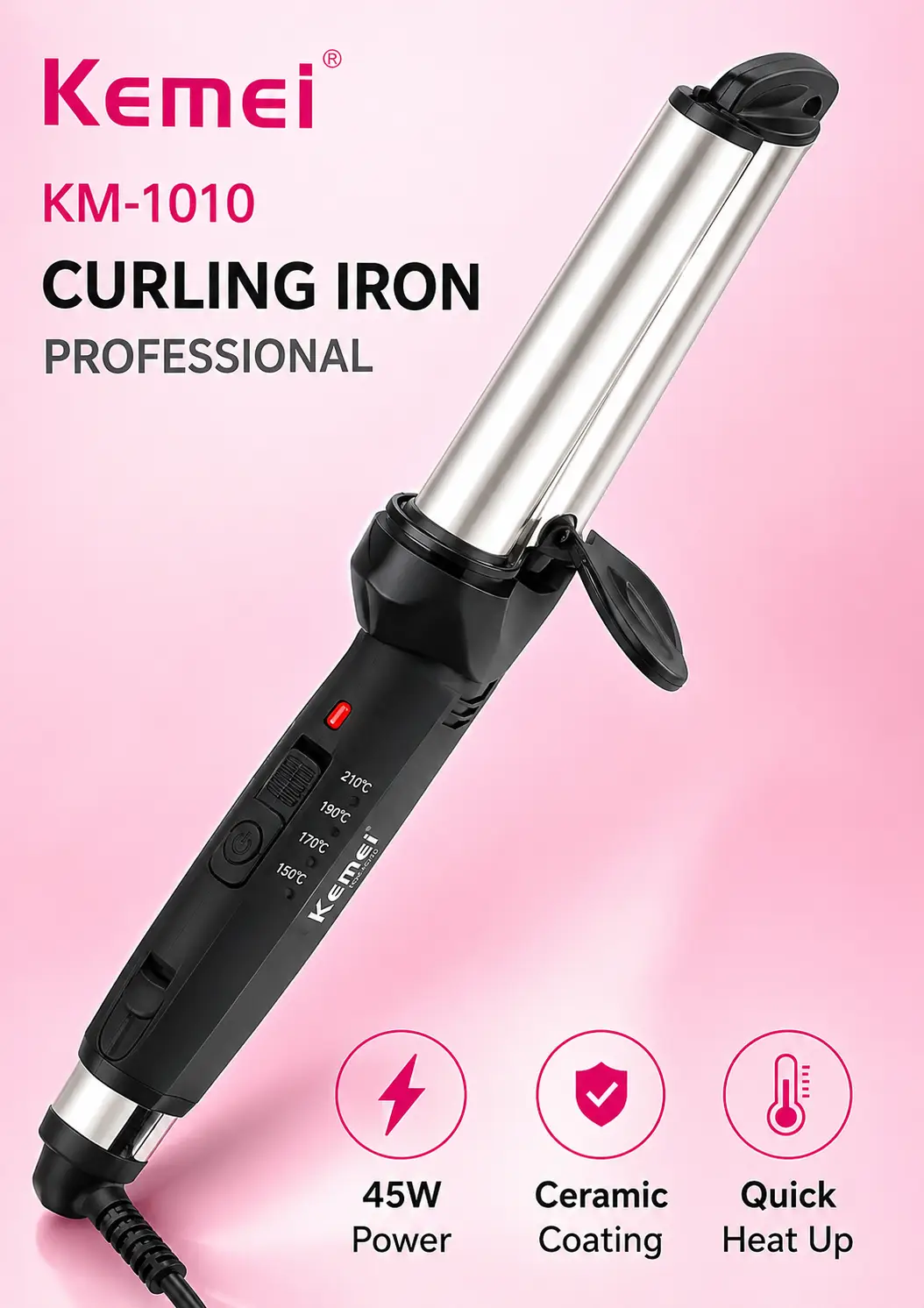 Kemei Professional 3 Barrel Hair Crimper & Curling Iron | Ceramic Hair Waver | Fast Heating Styling Tool