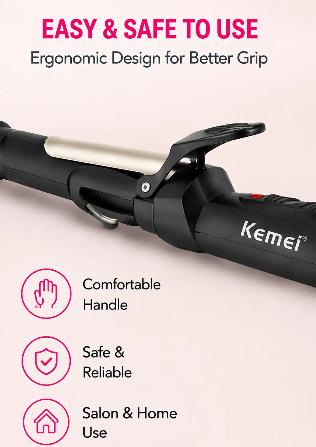 Kemei Professional 3 Barrel Hair Crimper & Curling Iron | Ceramic Hair Waver | Fast Heating Styling Tool