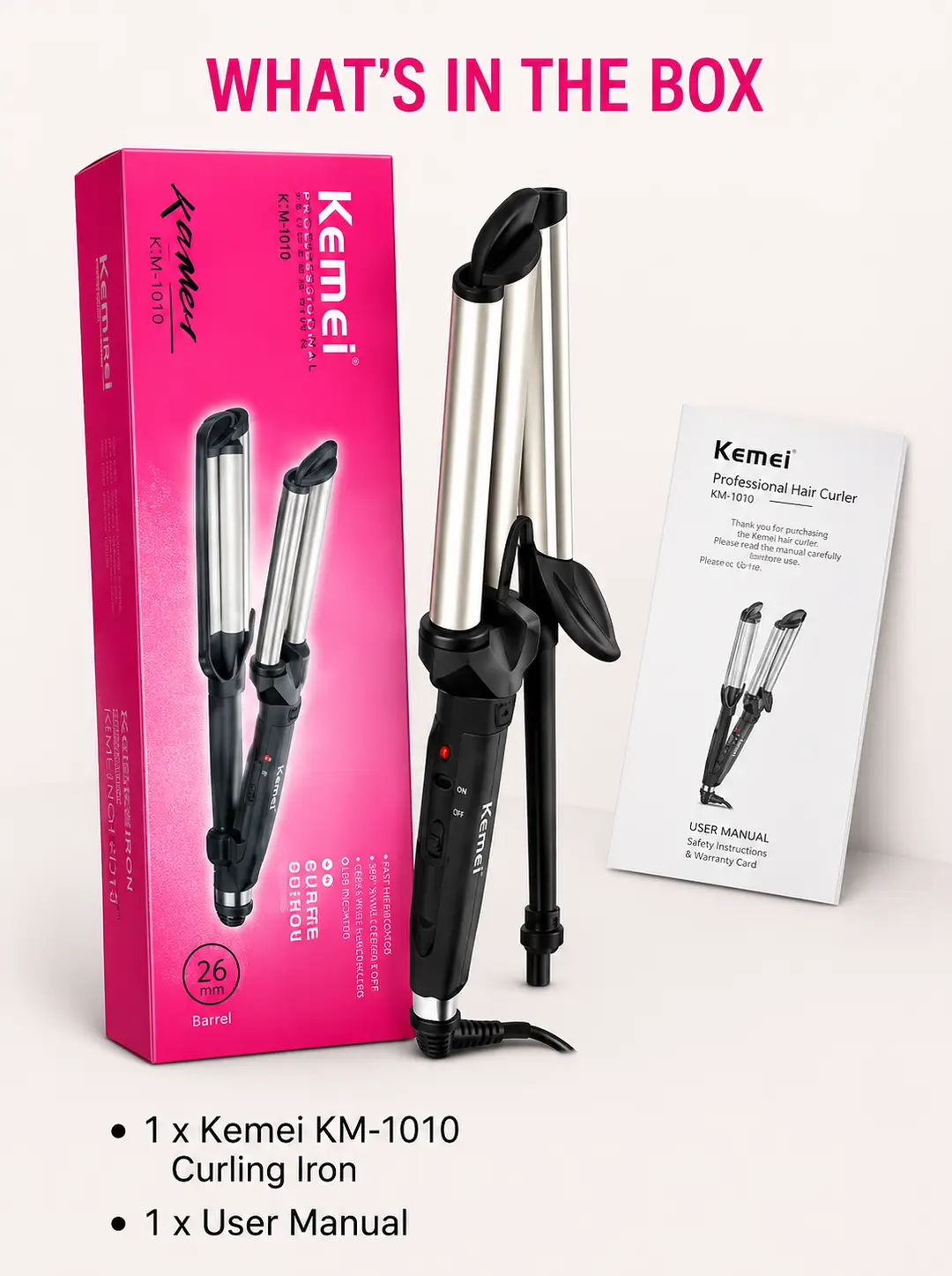 Kemei Professional 3 Barrel Hair Crimper & Curling Iron | Ceramic Hair Waver | Fast Heating Styling Tool