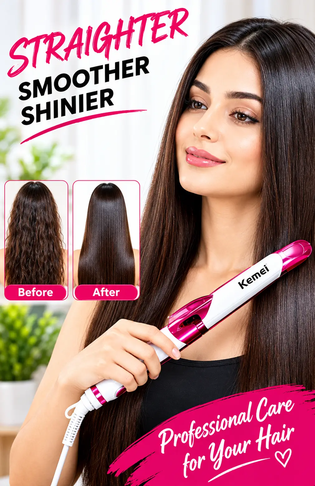 Kemei KM-1291 3-in-1 Professional Hair Straightener & Styler