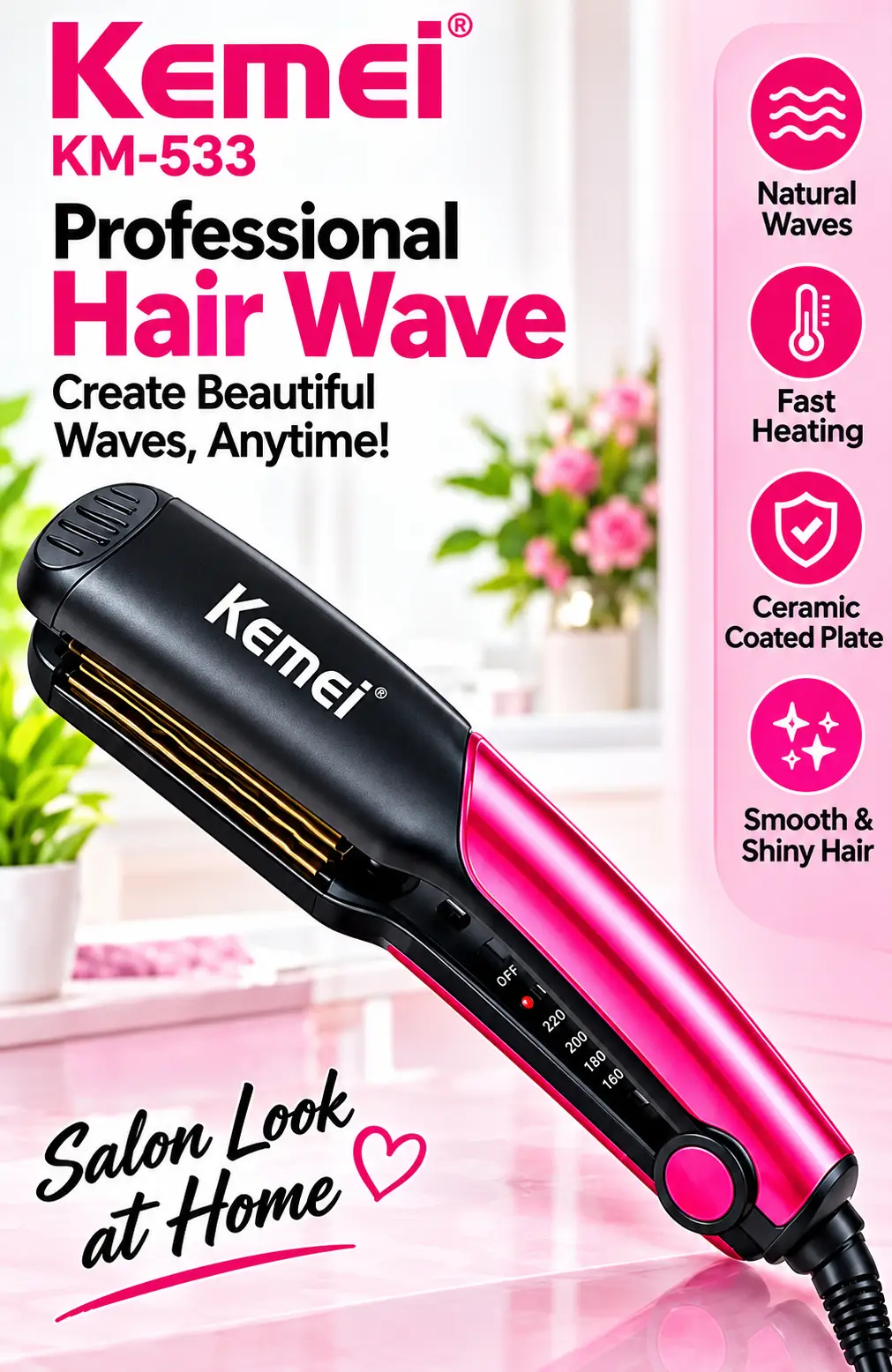 Kemei KM-533 Professional Hair Crimper & Waver