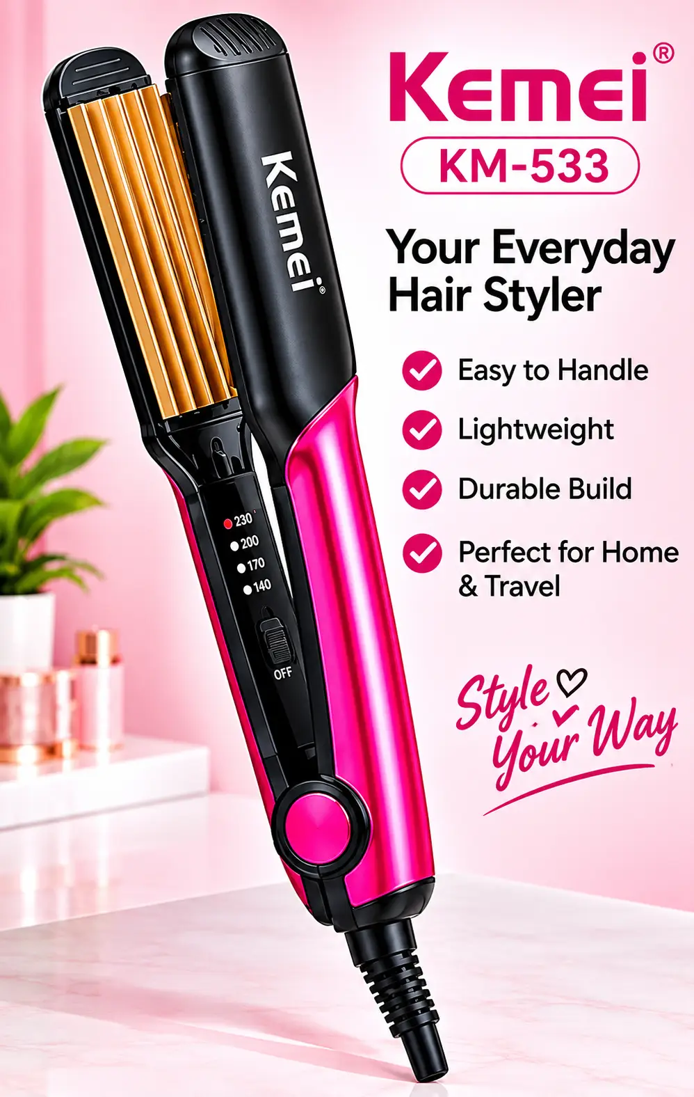 Kemei KM-533 Professional Hair Crimper & Waver