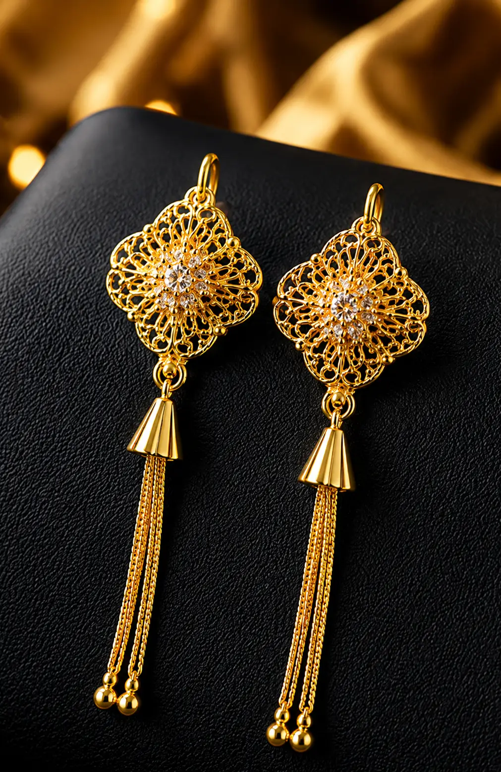 Elegant Golden Long Drop Earrings for Women – Stylish Traditional Jewelry