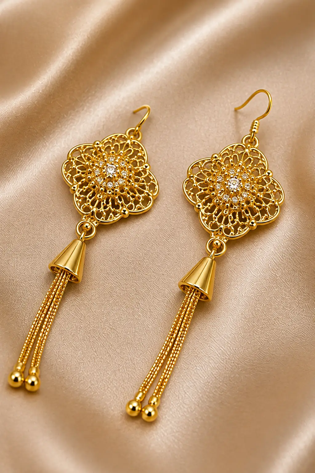 Elegant Golden Long Drop Earrings for Women – Stylish Traditional Jewelry