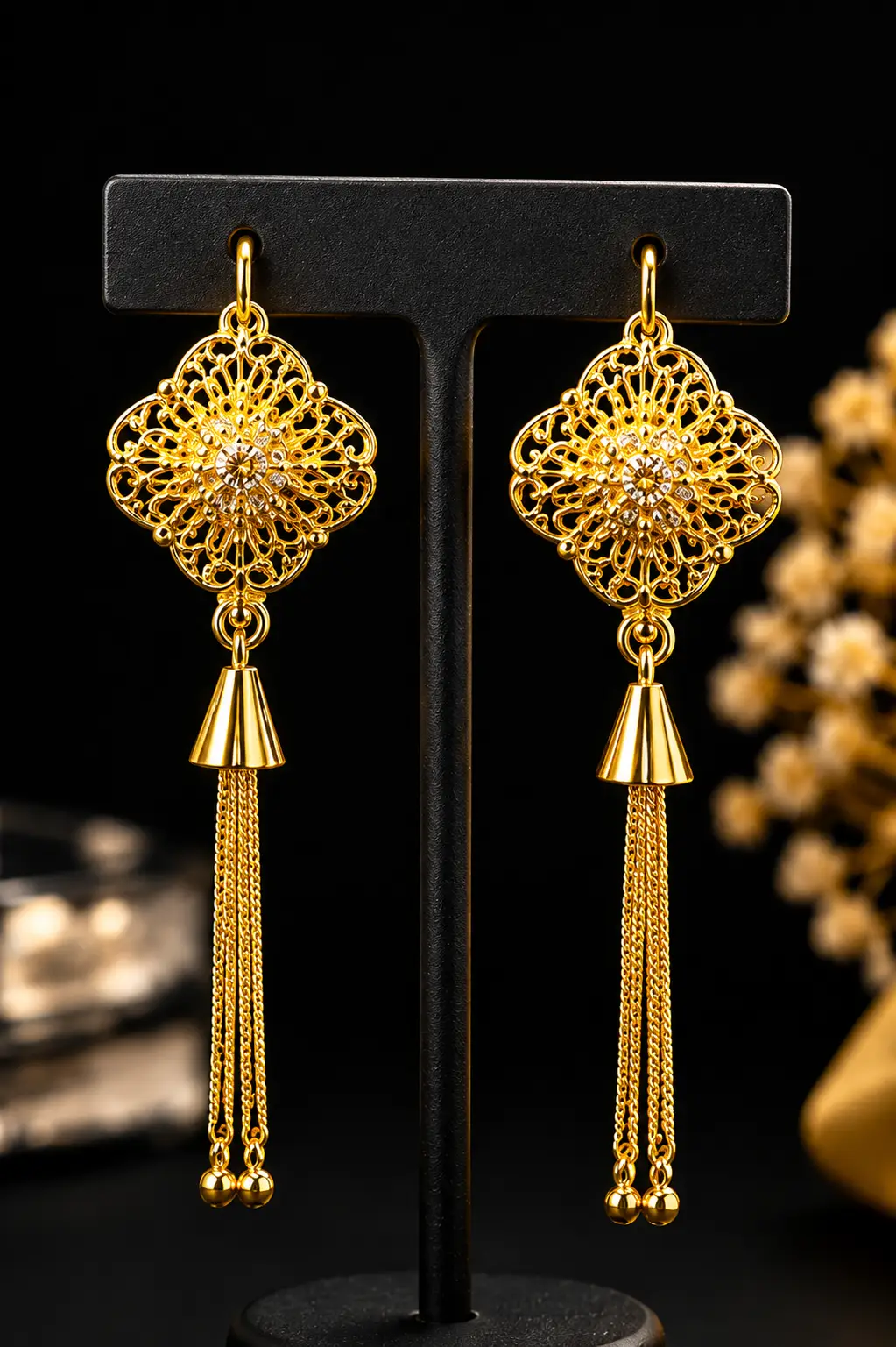 Elegant Golden Long Drop Earrings for Women – Stylish Traditional Jewelry