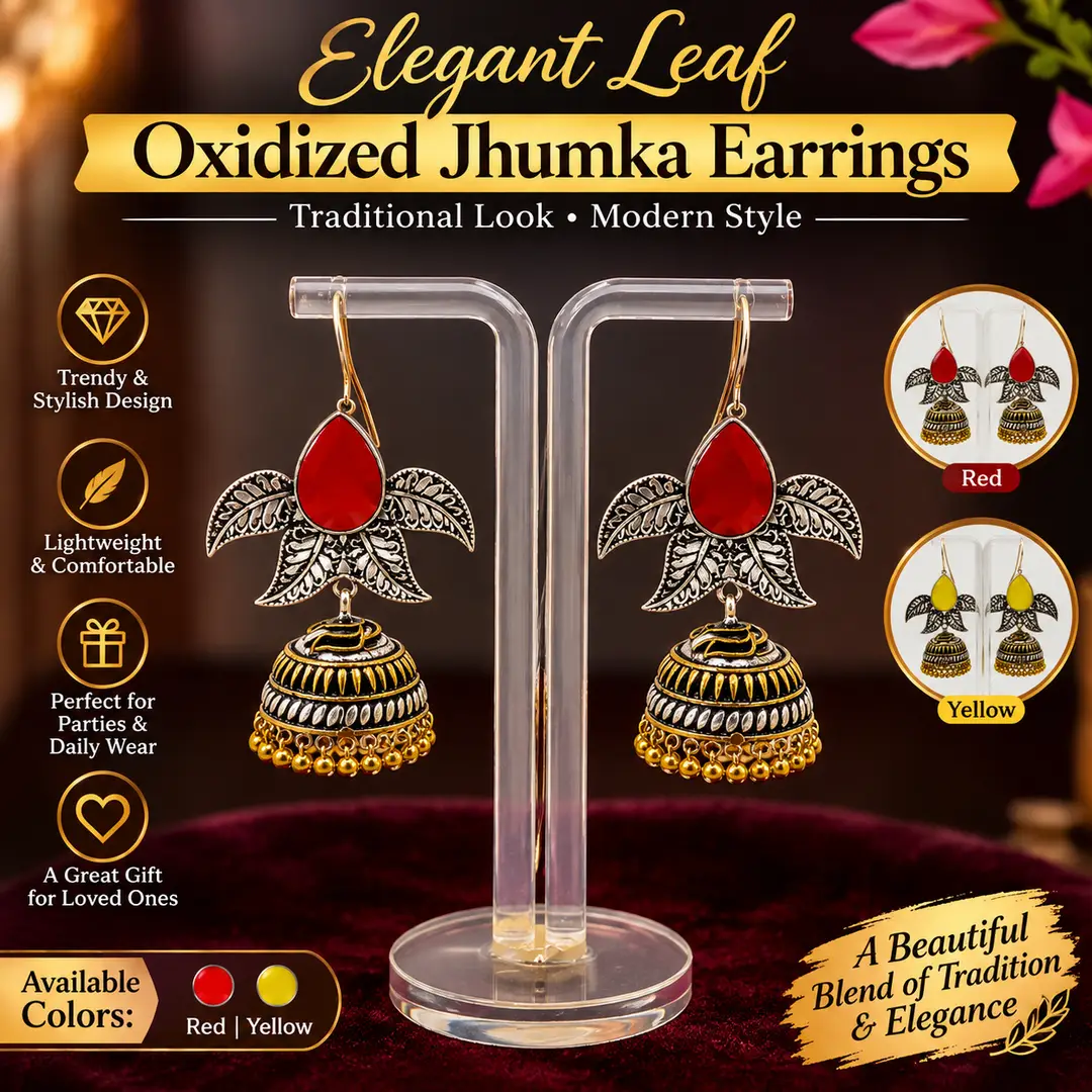 Elegant Leaf Oxidized Jhumka Earrings