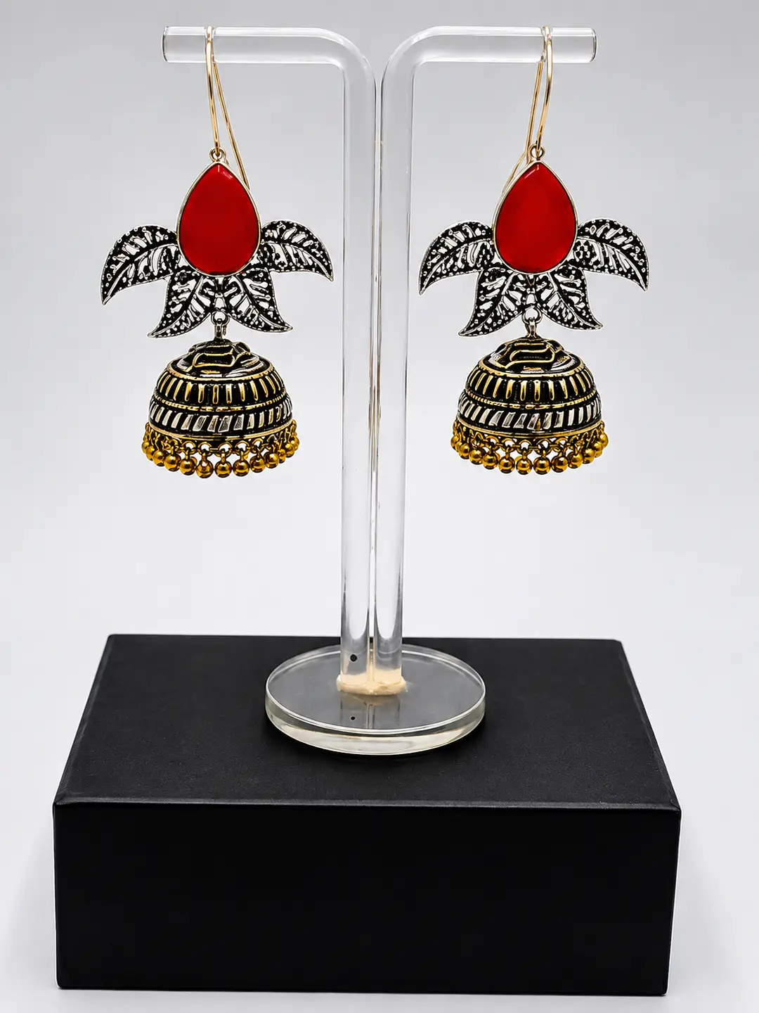 Elegant Leaf Oxidized Jhumka Earrings