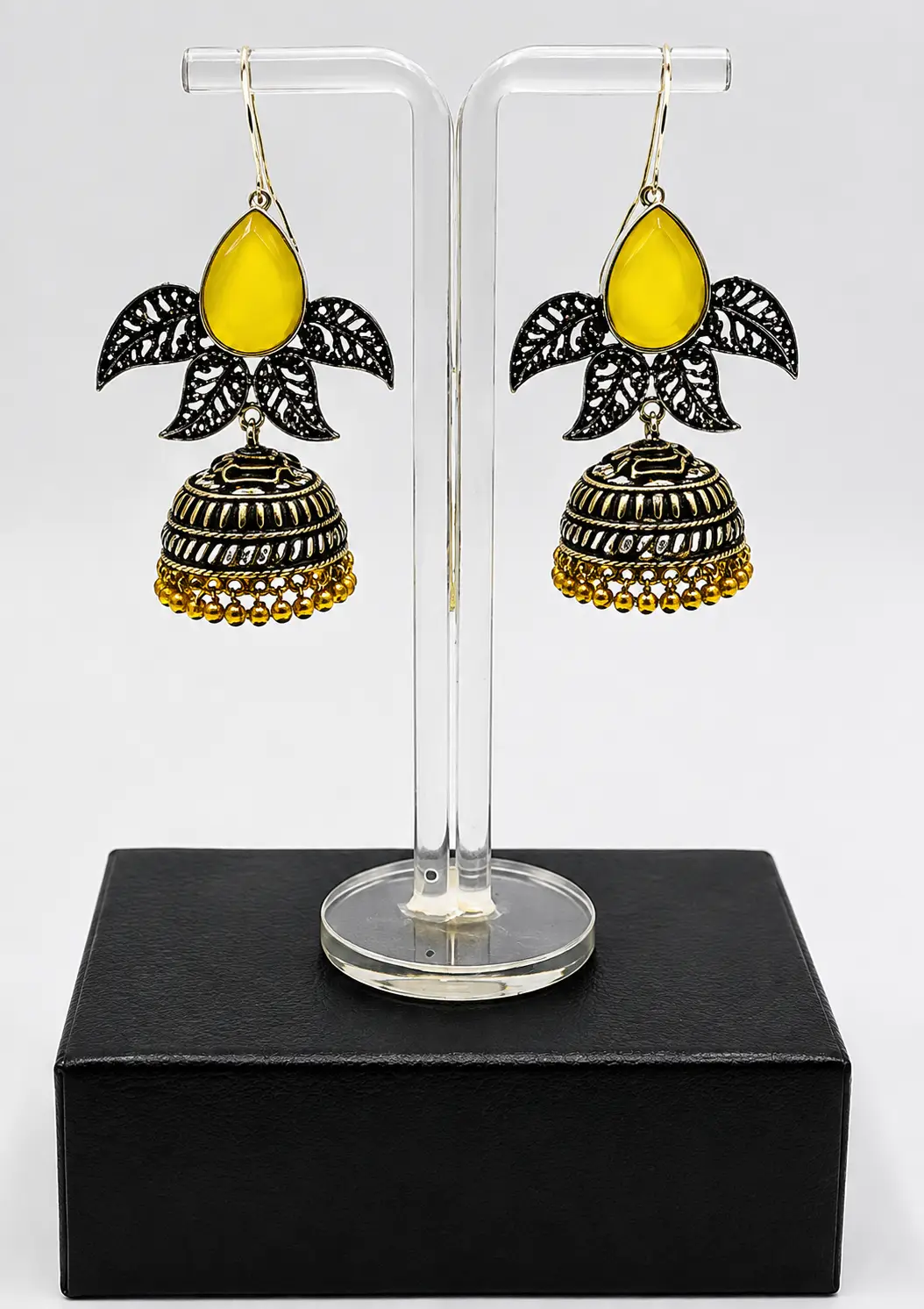 Elegant Leaf Oxidized Jhumka Earrings