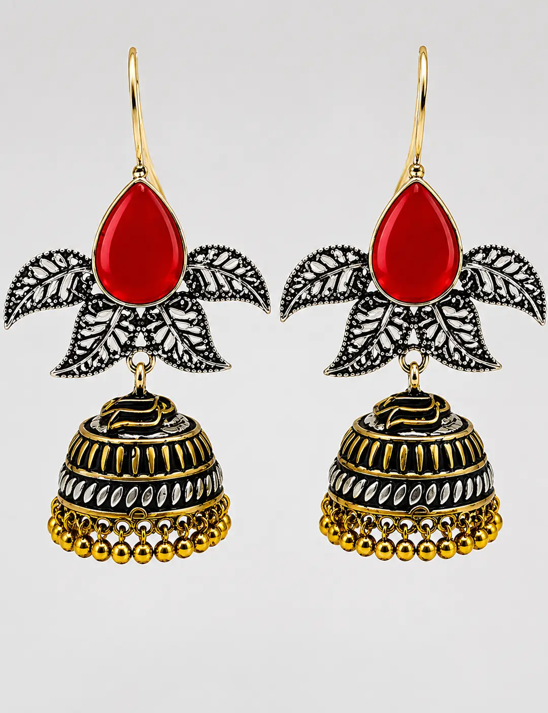 Elegant Leaf Oxidized Jhumka Earrings
