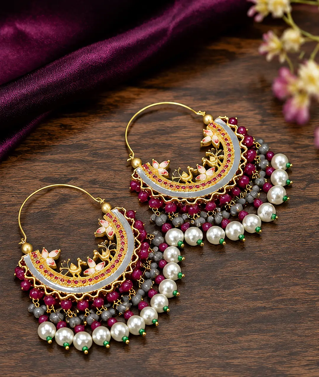Calligraphy Design Gold Plated Artificial Stones Earrings