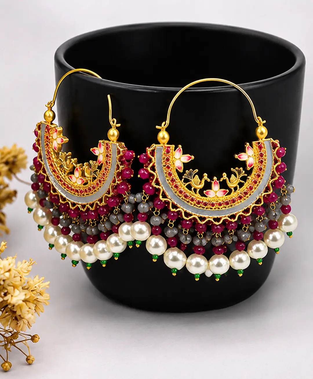 Calligraphy Design Gold Plated Artificial Stones Earrings