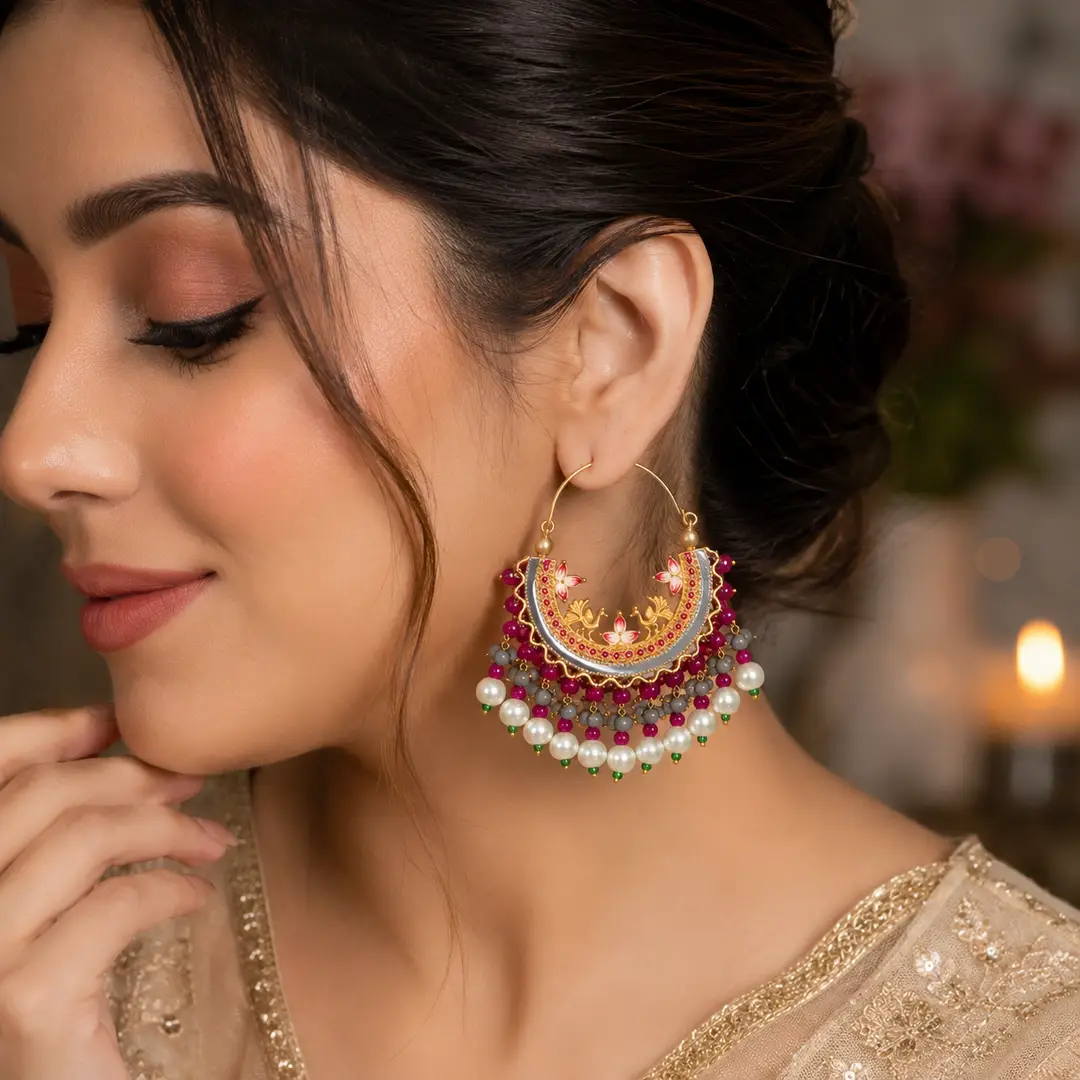 Calligraphy Design Gold Plated Artificial Stones Earrings