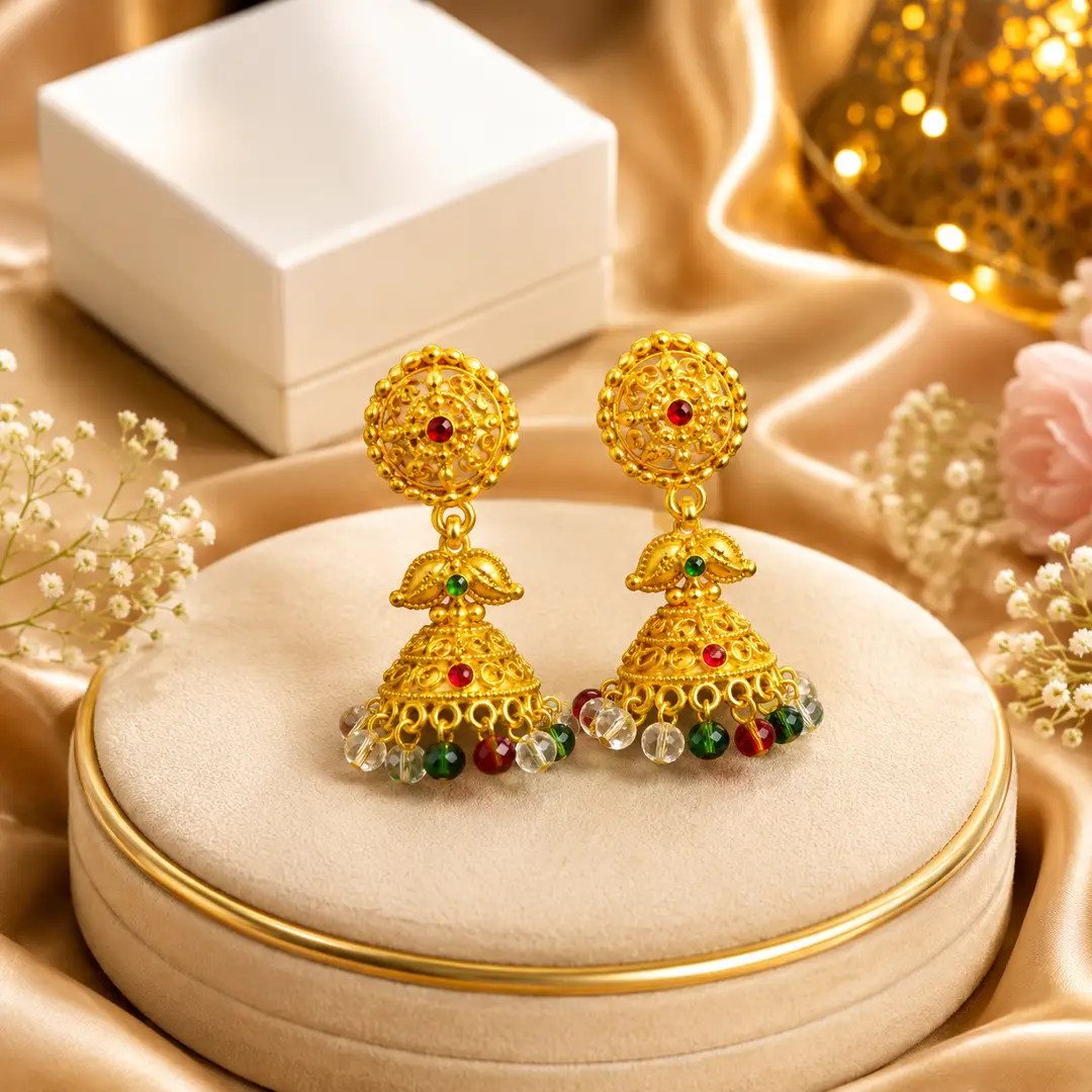 Flash Design Gold Plated Artificial Stones Jhumka