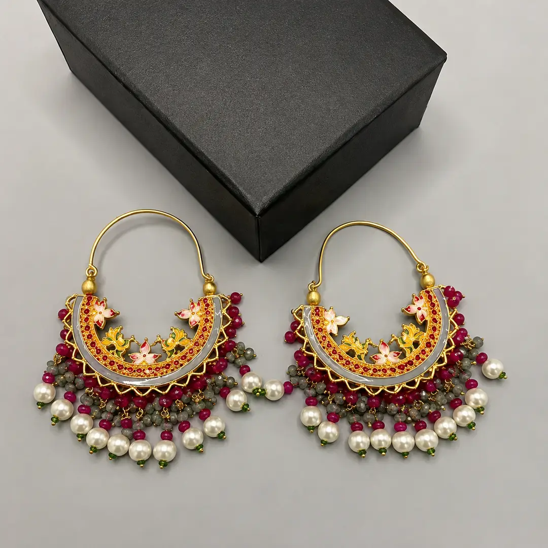 Calligraphy Design Gold Plated Artificial Stones Earrings