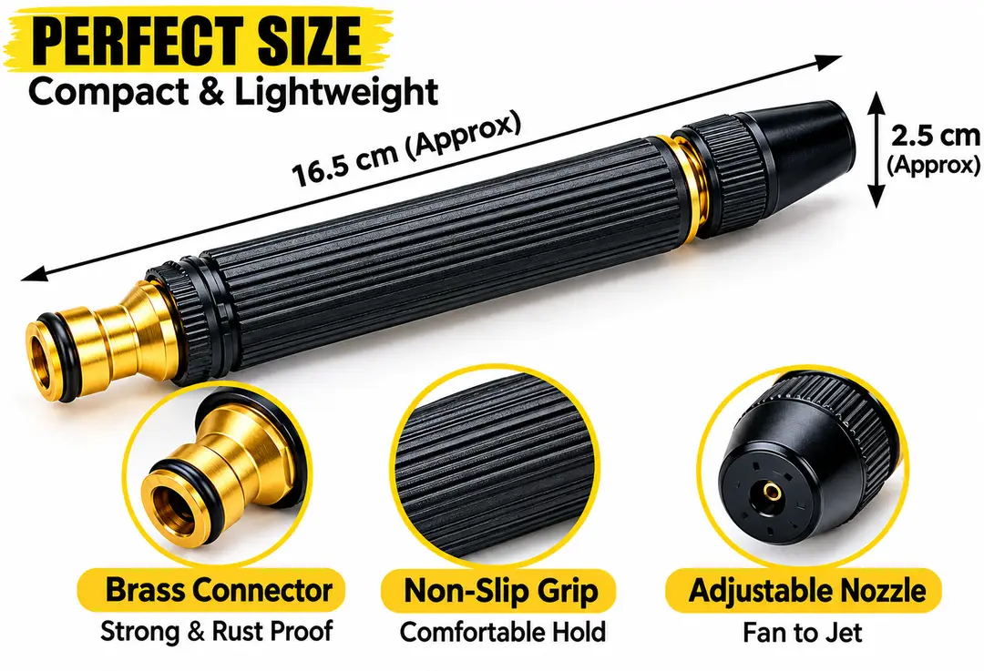 Heavy Duty Metal High Pressure Water Spray Nozzle | Durable Long-Life Cleaning Gun | Multi-Purpose Car Wash, Garden & Outdoor Cleaning Tool