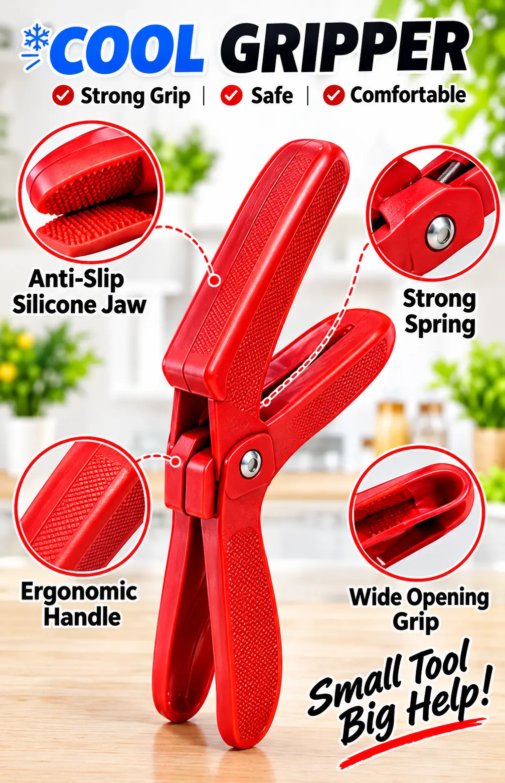 Cool Gripper Kitchen Tongs – Heat Resistant Hot Plate & Pan Lifter, Multi-Purpose Cooking Grip Tool