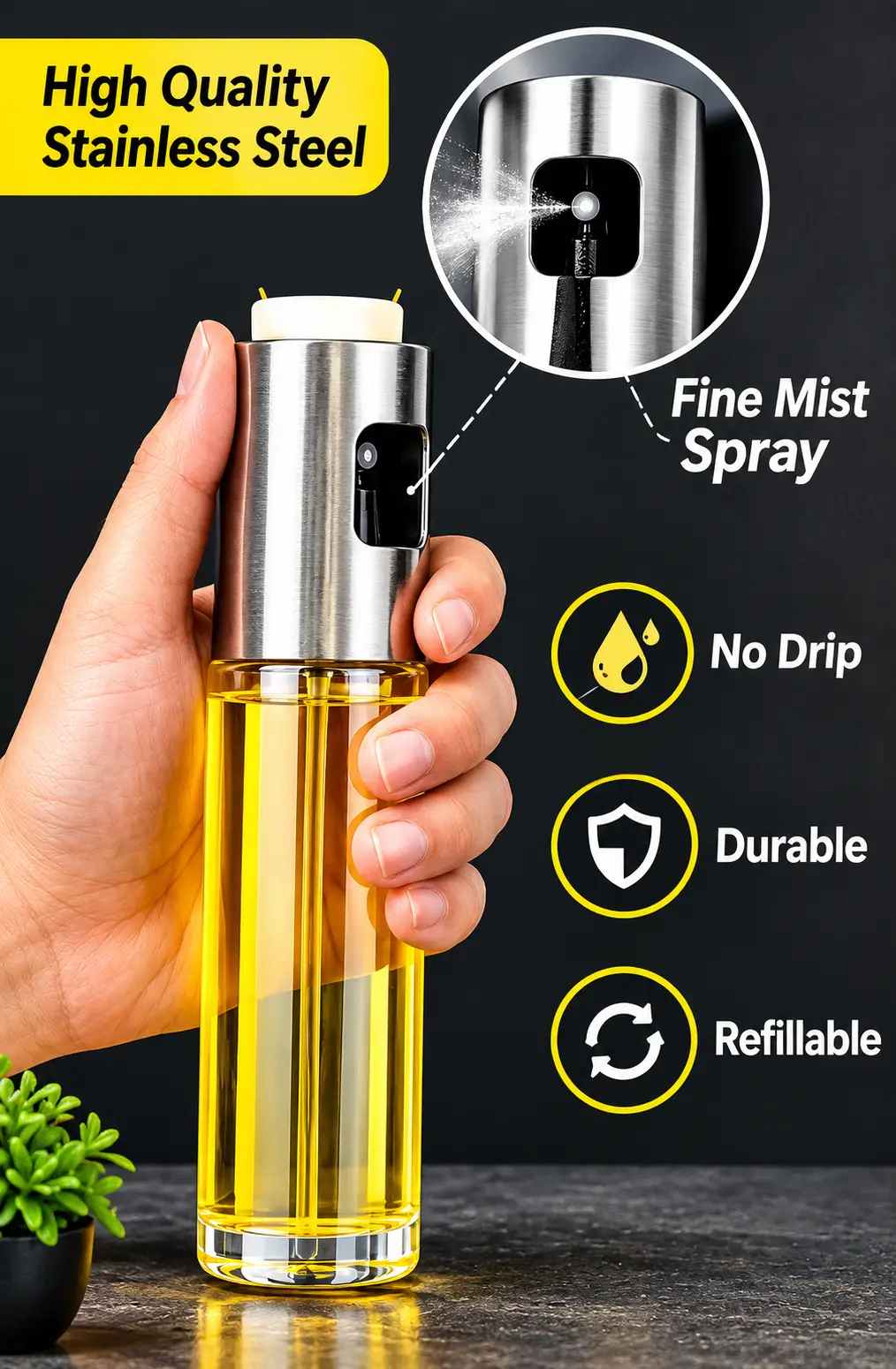Oil Spray Bottle for Cooking – Refillable Oil Mister Sprayer for Air Fryer, BBQ, Grilling, Baking & Kitchen Use