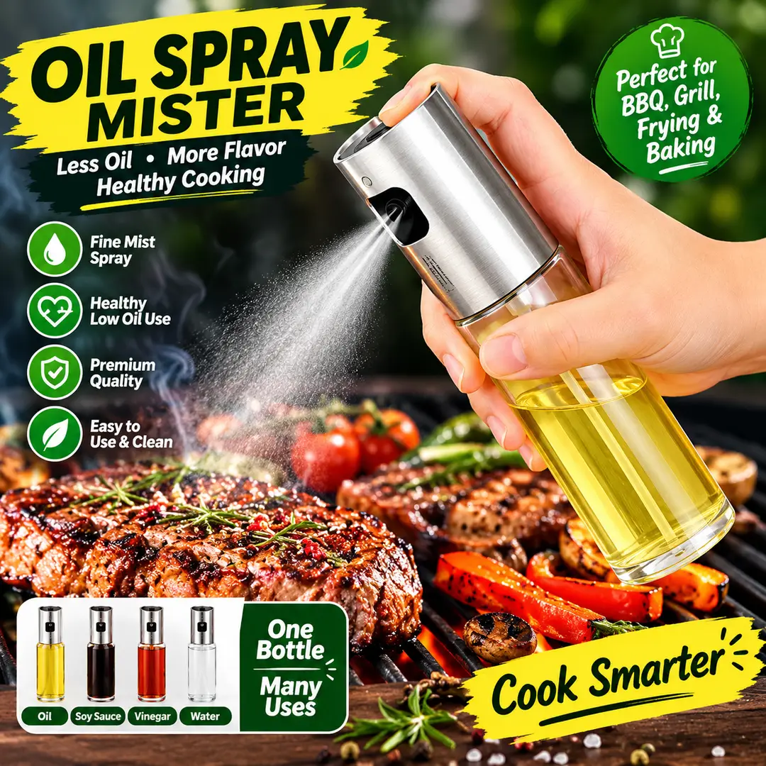 Oil Spray Bottle for Cooking – Refillable Oil Mister Sprayer for Air Fryer, BBQ, Grilling, Baking & Kitchen Use